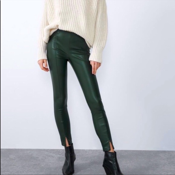 Zara Green Faux Leather Pants 